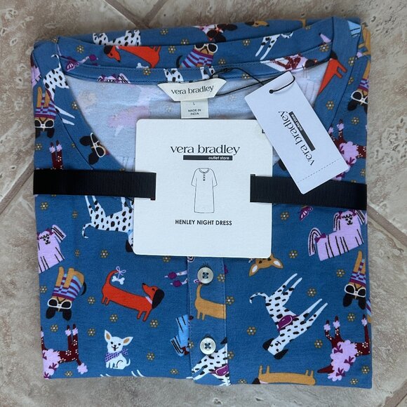 VERA BRADLEY BARK PARK DOGS HENLEY NIGHT DRESS/NIGHTSHIRT:NWT  MEDIUM or LARGE - Picture 9 of 15